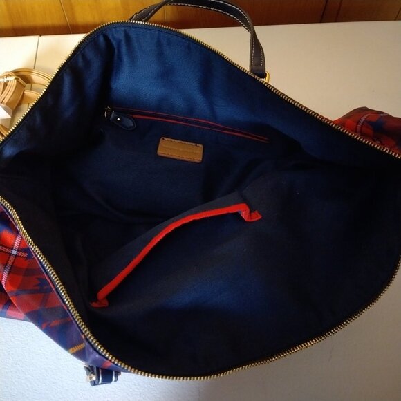 Tommy Hilfiger Crossbody Tote Purse Messenger Bag Red and Blue Plaid Stars - Picture 5 of 9